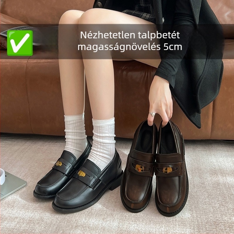 JK bőr cipő vastag talppal, japán stílus, belső magasság-emelés 5 cm, kerek orr