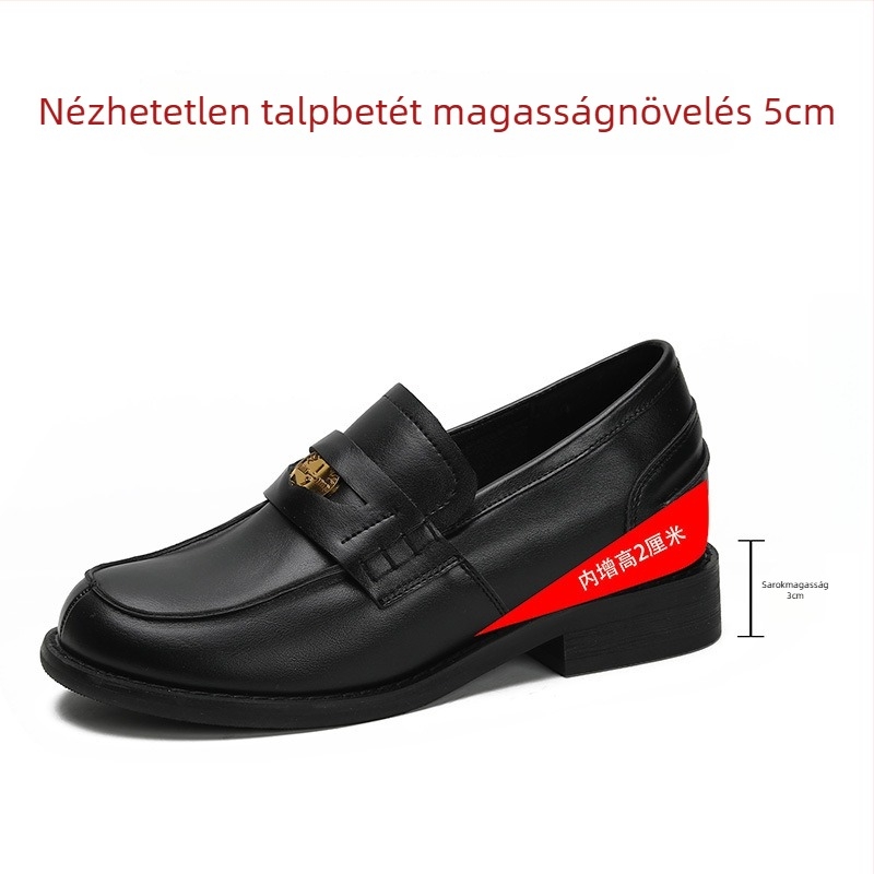 JK bőr cipő vastag talppal, japán stílus, belső magasság-emelés 5 cm, kerek orr