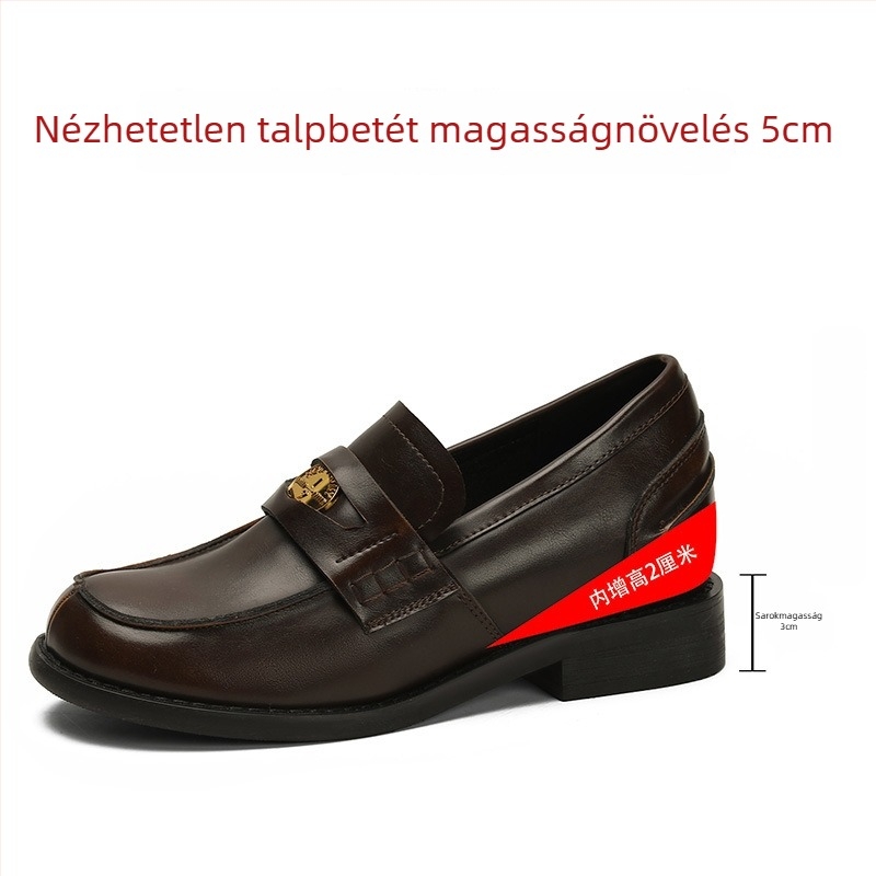 JK bőr cipő vastag talppal, japán stílus, belső magasság-emelés 5 cm, kerek orr