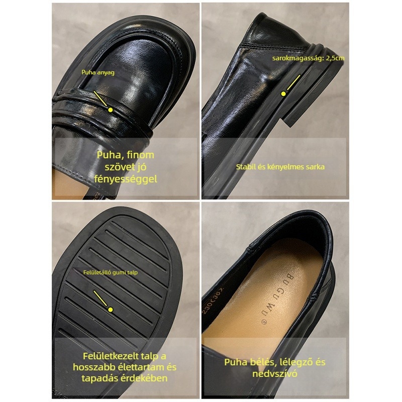 Női loaferok, brit stílusú retró, kerek orr, 3-5 cm sarok, mikroszálas belső, gumírozott talp