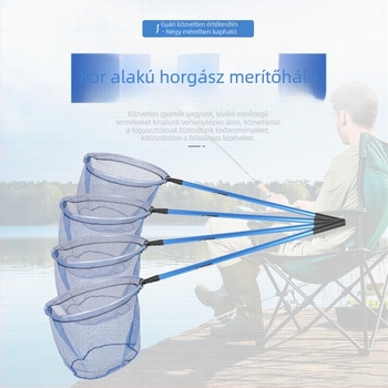 Hordozható kerek halászháló alumíniumötvözet kerettel, háromszakaszos teleszkópos, összecsukható, finom háló