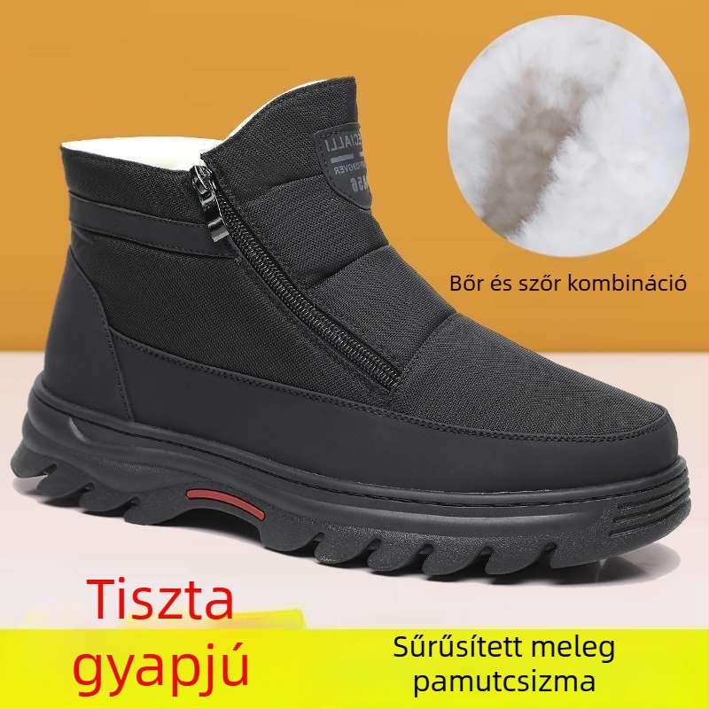 Férfi téli gyapjú csizmák PVC talppal, csúszásmentes, meleg, kopásálló