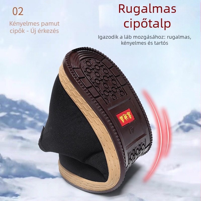 Téli férfi házicipő textile felsővel és vastagolt juhgyapjú belsővel, csúszásmentes puha talppal, slip-on