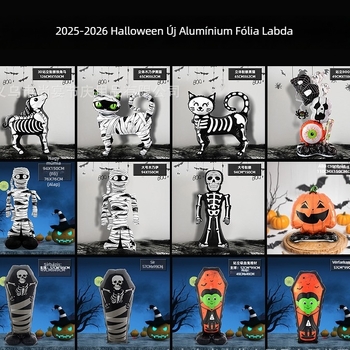 Álló lufi alap Cartoon koponya-tök motívummal, alumíniumfóliából, játék lufikhoz, Halloween dekor
