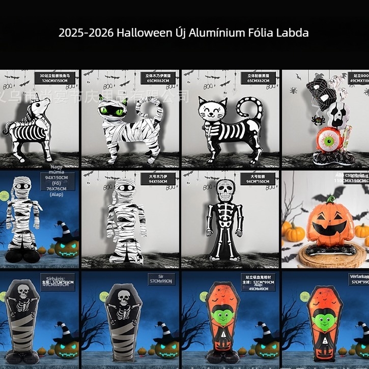 Álló lufi alap Cartoon koponya-tök motívummal, alumíniumfóliából, játék lufikhoz, Halloween dekor