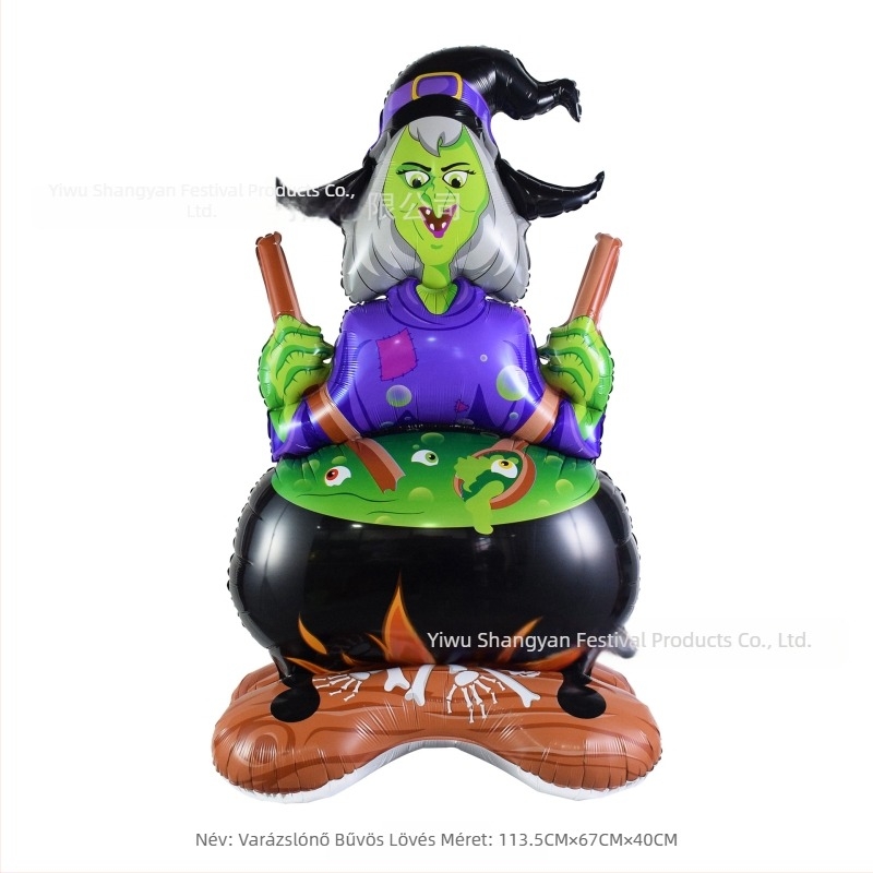 Álló lufi alap Cartoon koponya-tök motívummal, alumíniumfóliából, játék lufikhoz, Halloween dekor