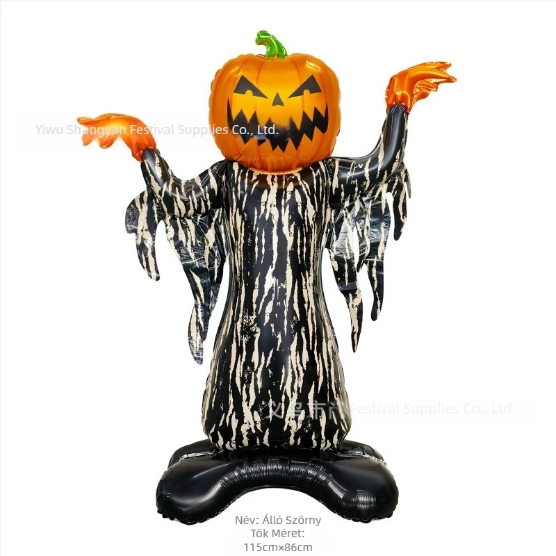 Álló lufi alap Cartoon koponya-tök motívummal, alumíniumfóliából, játék lufikhoz, Halloween dekor