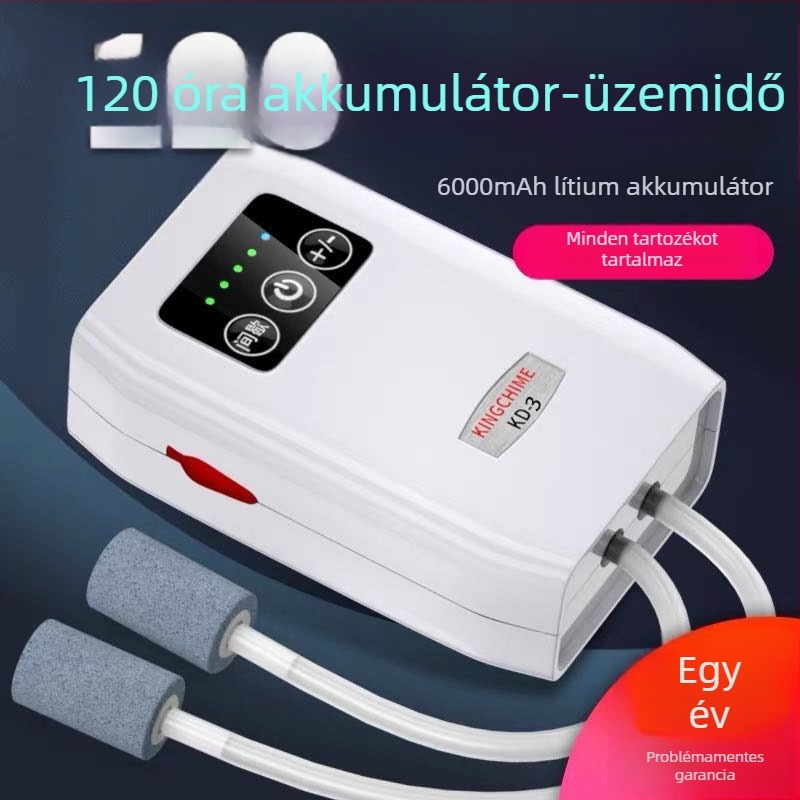 Töltővel működő, erős oxigénpumpa, kompakt, kültéri horgászathoz és halgazdálkodáshoz, ultra halk