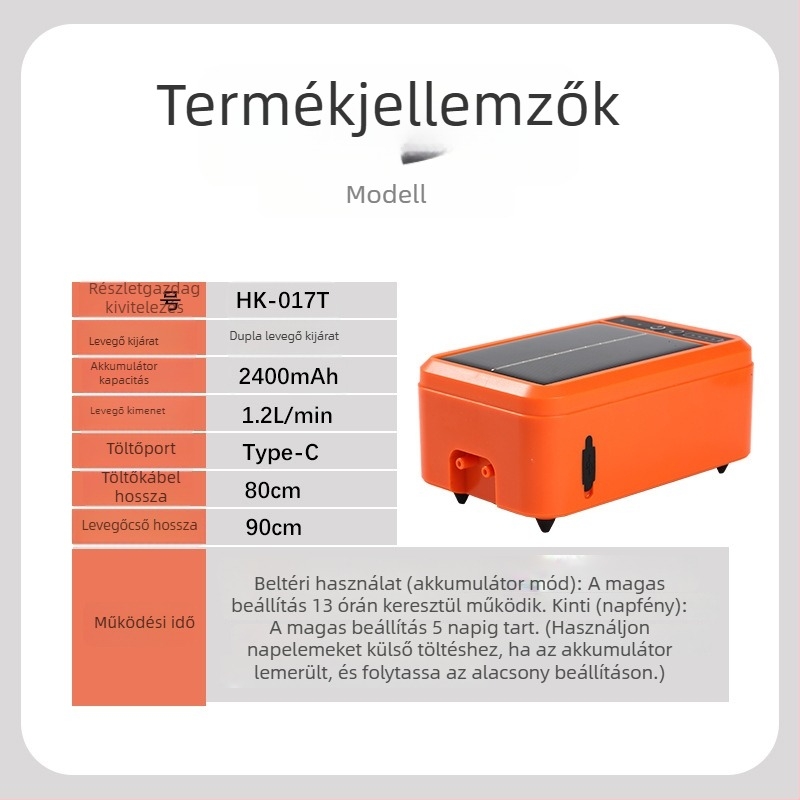 Hengku Napelemes oxigénpumpa halászathoz és akvárium oxigénezéséhez, hordozható kültéri, kis akvárium – nem importált