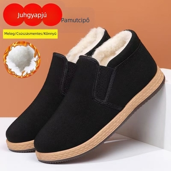 Férfi pamut téli slip-on csizma fleece belsővel, vastag gumitalppal