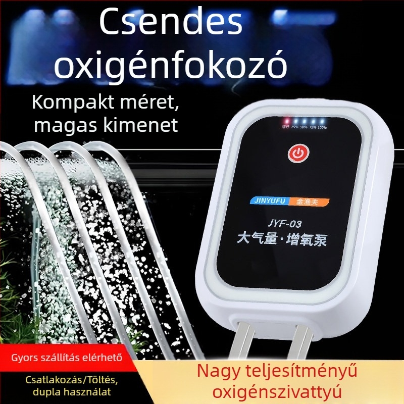 Hordozható, újratölthető oxigénpumpa akváriumhoz — nagyon csendes víz aerátor halak számára, kültéri vagy beltéri használatra
