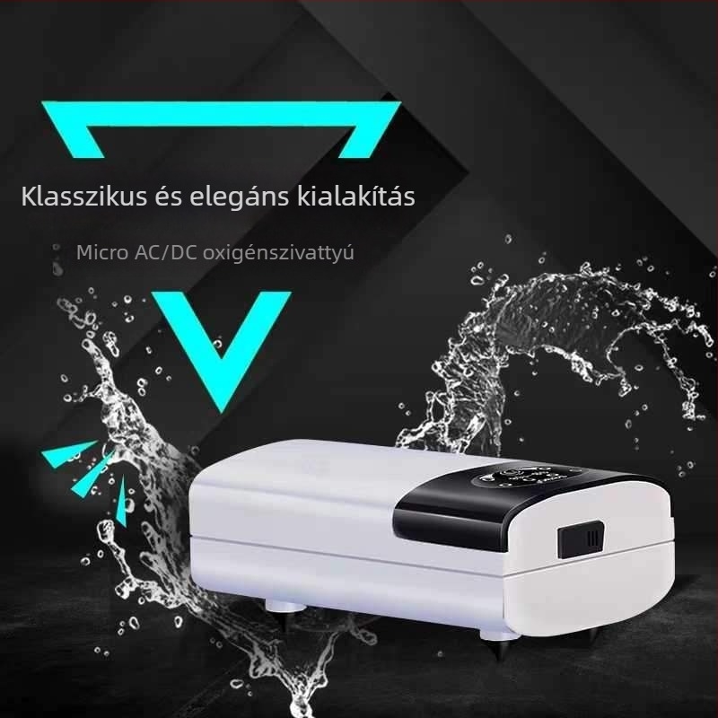Oxigénpumpa, újratölthető lítium akkumulátorral, USB táplálású, hordozható és csendes horgászathoz és kültéri használathoz