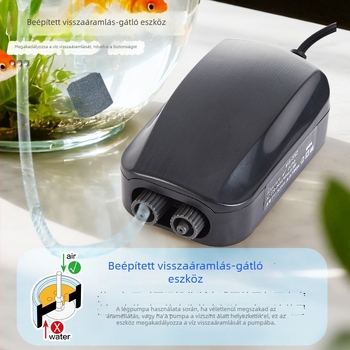 Kétlyukas, állítható oxigénpumpa akváriumba, 2,5 W, kompakt és csendes