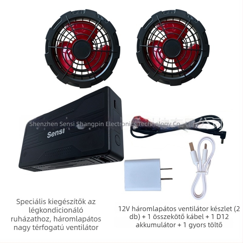 14V hűtődzseki ventilátorral férfiaknak – kültéri építkezésen dolgozó munkaruha nyárra, 65% pamut / bélés poliészter 35%