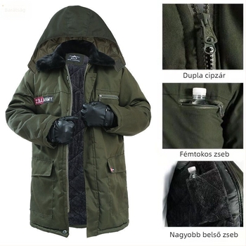 Kamuflált pamut kabát fleece béléssel, középhosszú, munkaruha fiúknak