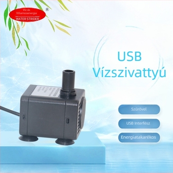 USB-vel működő merülő szivattyú akváriumi körforgáshoz és szűréshez – csendes működés, automatikus priming, ABS test, Crystal WATER STRIDER.