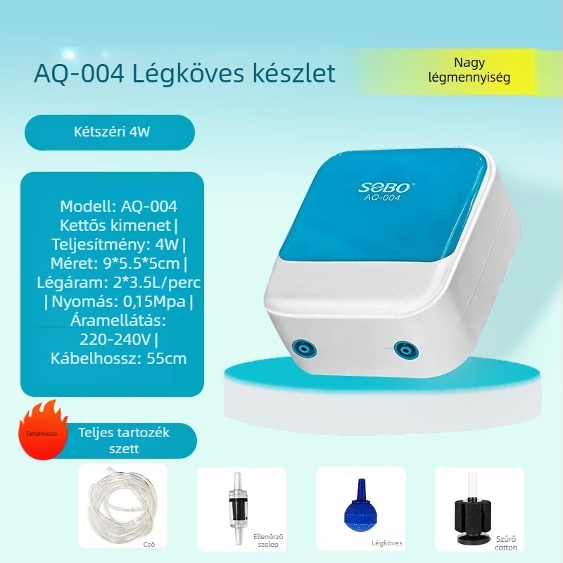 Sobo akvaris oxigénpumpa, kis méretű, állítható, csendes, DC tápegység