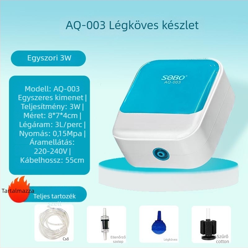 Sobo akvaris oxigénpumpa, kis méretű, állítható, csendes, DC tápegység