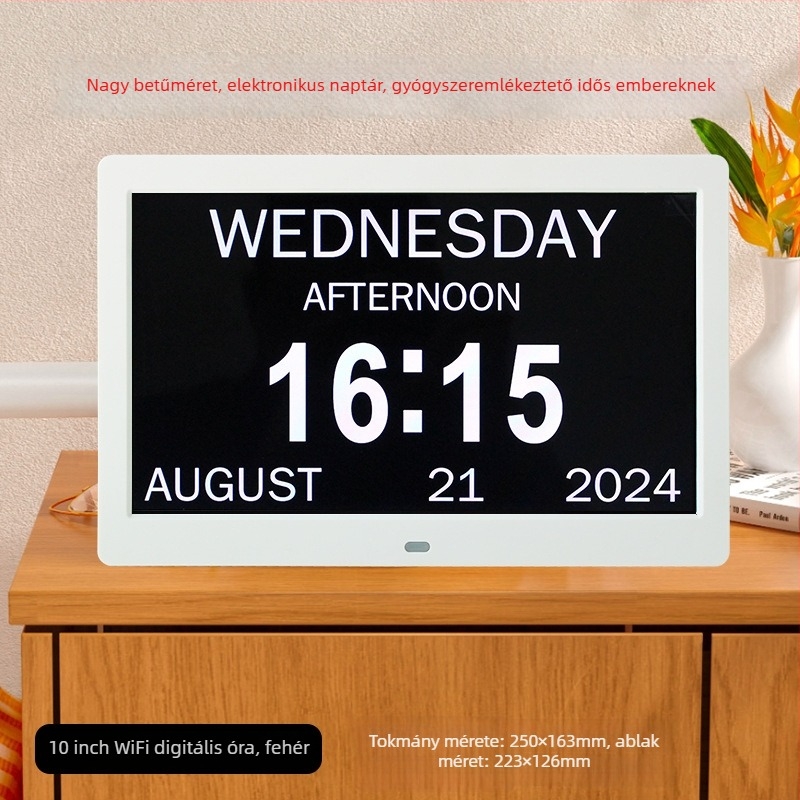 WiFi okos digitális óra DPF-808, hőmérséklet- és páratartalom szenzorral, videólejátszás, 800x600 felbontás, SD/USB támogatás