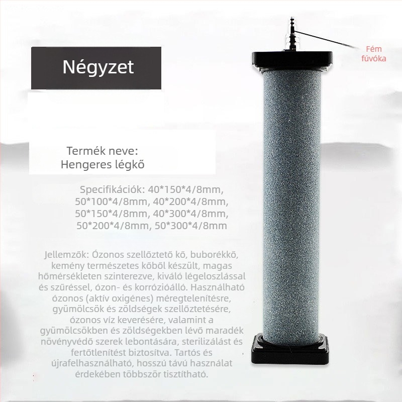 Hengeres buborékkő akváriumhoz ásványi homokkal, levegőkoronggal, levegőkővel és oxigénpumpával
