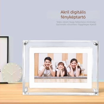 Akril digitális fotókeret, 4GB tárhely, SD-kártya támogatás, BMP/JPG képformátumok, zene és videó lejátszás