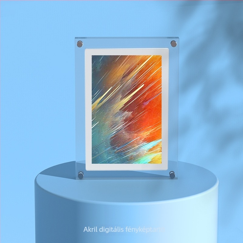 Akril digitális fotókeret, 4GB tárhely, SD-kártya támogatás, BMP/JPG képformátumok, zene és videó lejátszás