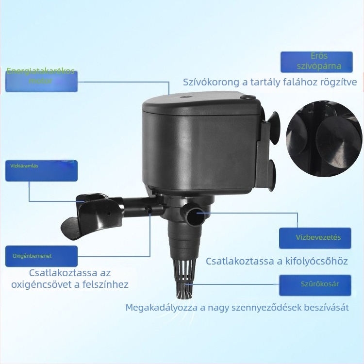 Songbao 3-in-1 beépített alámerülő szivattyú akváriumhoz szűrés, levegőztetés és cirkuláció – csendes működés
