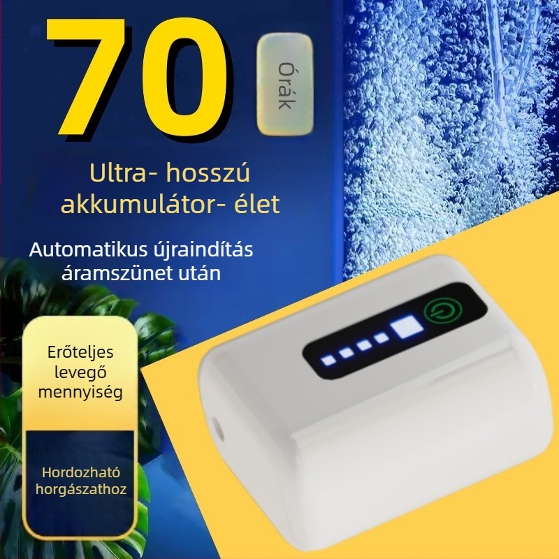 Újratölthető hordozható oxigénpumpa és aerátor halak akváriumokhoz, kültéri kettős használatra, 200 g