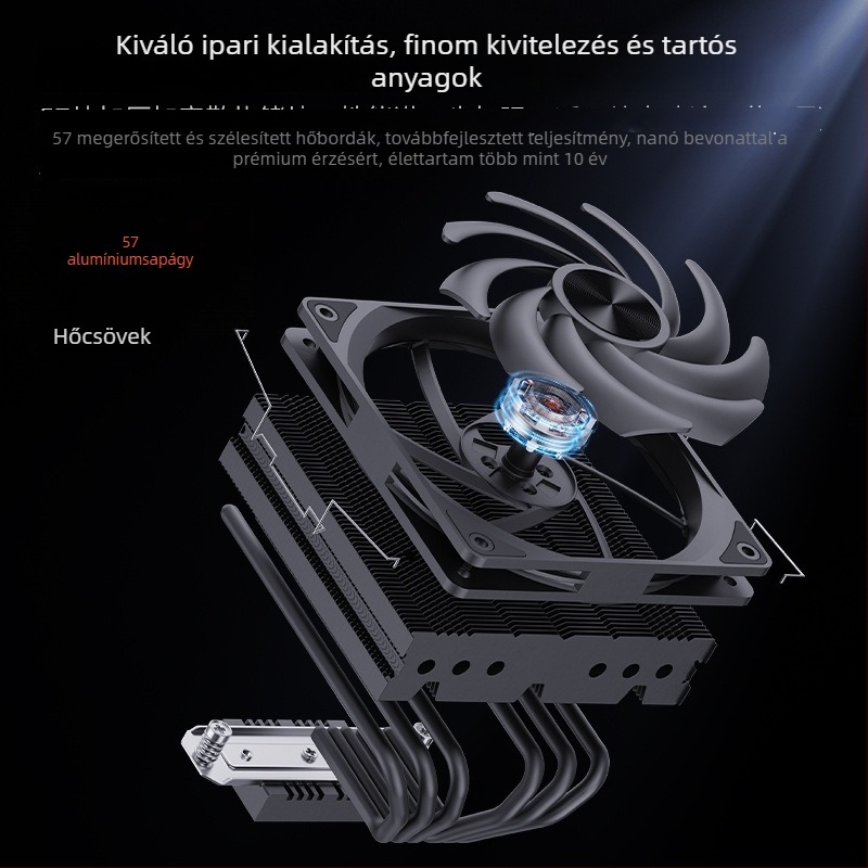 Snowman CPU hűtő 6 hőcsővel, réz- és alumínium ötvözet, hidraulikus csapágy, 800–2100 RPM, zaj 15–30 dBA