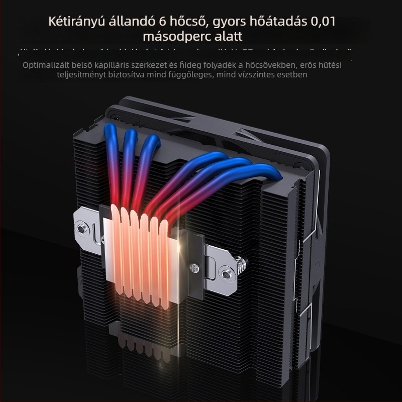 Snowman CPU hűtő 6 hőcsővel, réz- és alumínium ötvözet, hidraulikus csapágy, 800–2100 RPM, zaj 15–30 dBA