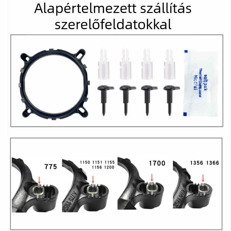 CPU hűtő radiátor réz- és alumínium ötvözetből, hőcsövek: 2/4/6, hidraulikus csapágy, 2000 RPM, zaj 25 dB