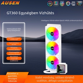360mm All-in-One CPU víz hűtő digitális hőmérséklet kijelzővel, ARGB világítással, réz-alumínium konstrukcióval és hidraulikus csapágyas pumpával; AM4 kompatibilitás