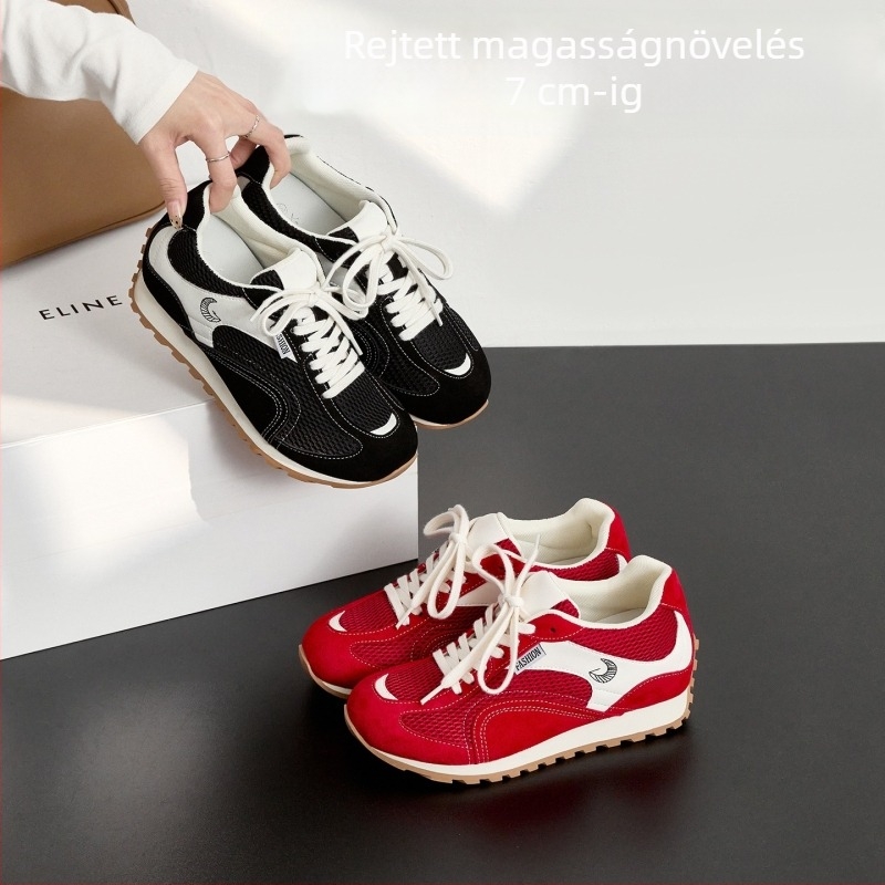 Női minimalist sportcipők rejtett platformával - felsőrész split bőrből, mesh bélés, fűzővel záródó, gumitalp, platforma 6–8 cm