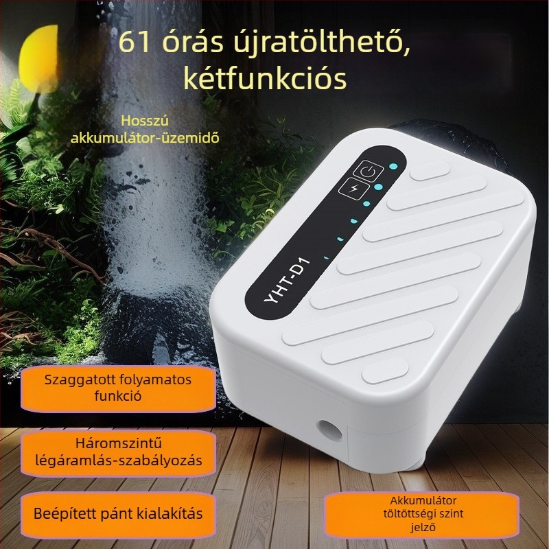 Akvárium USB-s oxigénpumpa, csendes, energiatakarékos, újratölthető, kétfunkciós, kompakt és hordozható a kültéri horgászathoz.