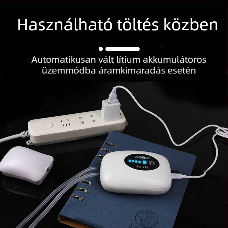 Újratölthető oxigénpumpa akvakultúrához és horgászathoz — hordozható aerátor, 280 g, SOBO/Songbao márka, magáncímke elérhető
