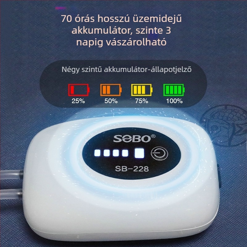 Újratölthető oxigénpumpa akvakultúrához és horgászathoz — hordozható aerátor, 280 g, SOBO/Songbao márka, magáncímke elérhető