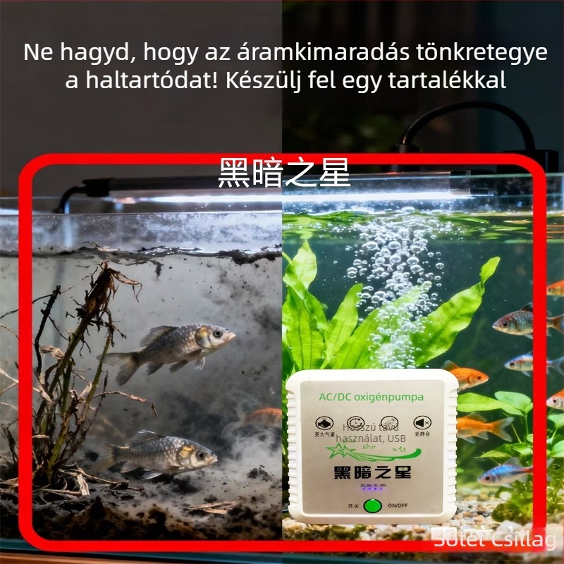 Vezeték nélküli USB oxigénszivattyú halhoz és akváriumhoz, hordozható lítium akkumulátorral, otthoni, autós és kültéri használatra