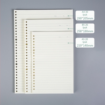 Loose-leaf betét gyűrűs noteszhez, B5, 60 lap, 20-26-30 lyuk, belső oldal papírból, logónyomás engedélyezett