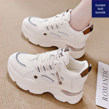 Női casual sportcipő Dad sneakers stílusban, PU+mesh felsőrész, PVC talp, elülső fűzőzár, 3-5 cm talpvastagság