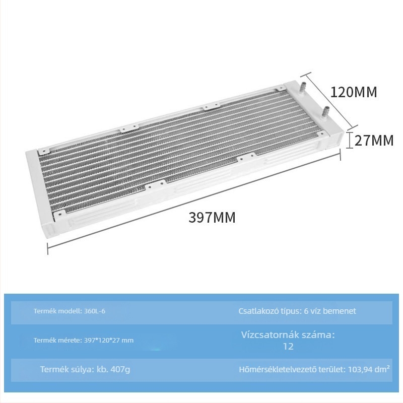 Vízhűtő radiátor, alumínium ház, 12 hőcső, CPU-kompatibilis, modellek 120/240/360