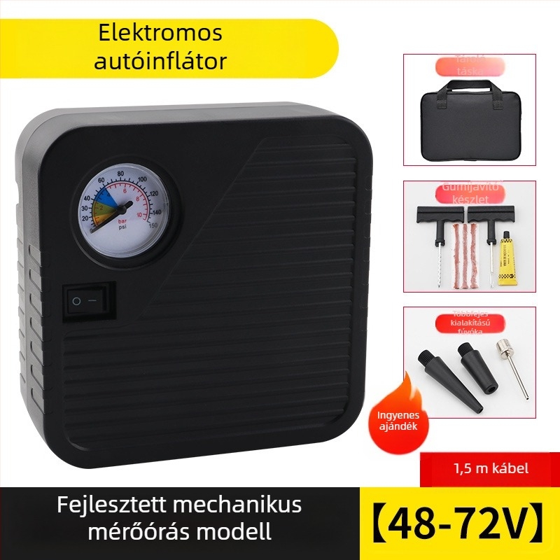Hordozható autógumi-fújó pumpa, akkumulátoros, 36–96V, 120W, 5A