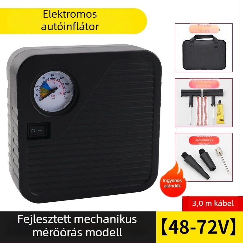Hordozható autógumi-fújó pumpa, akkumulátoros, 36–96V, 120W, 5A
