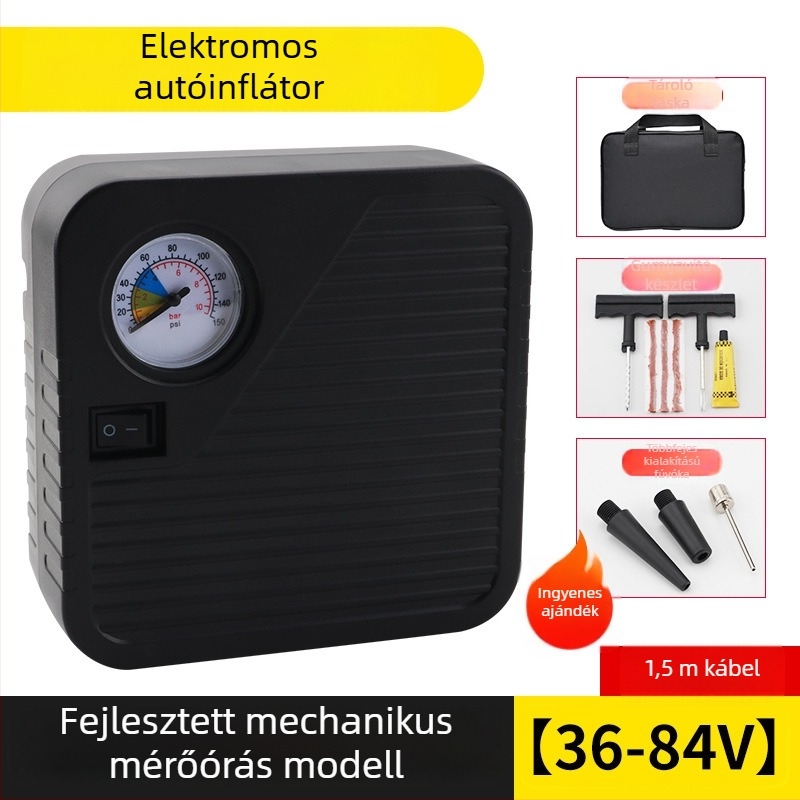 Hordozható autógumi-fújó pumpa, akkumulátoros, 36–96V, 120W, 5A