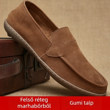 Férfi bőr slip-on loaferek nyárra, lélegző felsőrész, felső réteg marhabőr, gumírozott talp, kerek orr, alacsony sarka 1–3 cm
