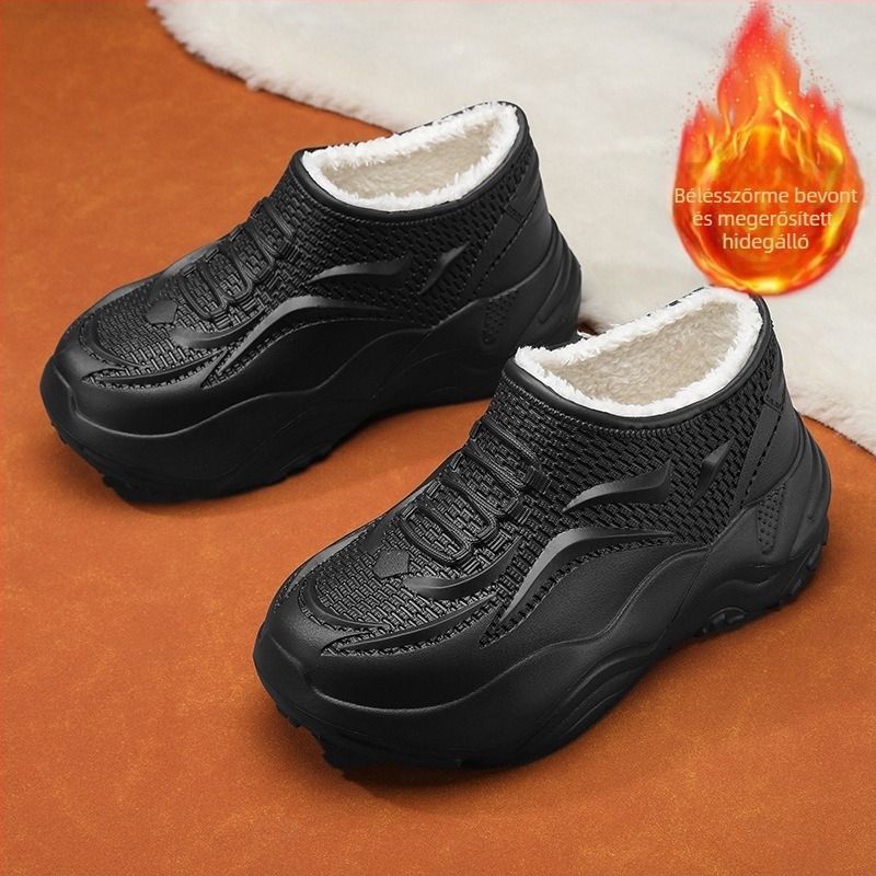 Unisex EVA esőcsizma műszőrme béléssel, középmagas csővel, vízálló és csúszásmentes munkacipő mind a szezonokra