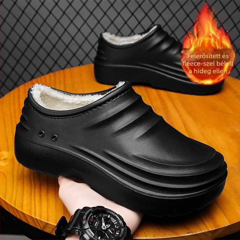 Unisex EVA esőcsizma műszőrme béléssel, középmagas csővel, vízálló és csúszásmentes munkacipő mind a szezonokra