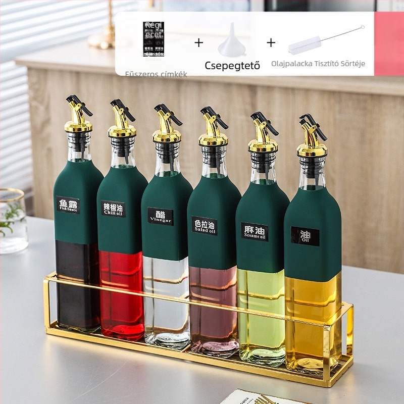 Kerámia fűszertartó készlet a konyhához — olaj, só, szezárolaj, szósz és ecet üvegek automata fedelekkel, japán stílusú