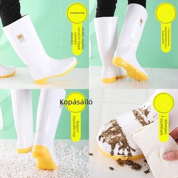 Műanyag esőcsizmák élelmiszeripar számára – higiénikus kantin cipő, középmagasságú, csúszásmentes talp