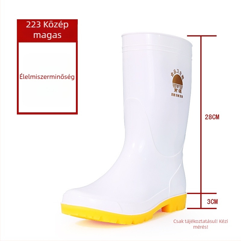 Műanyag esőcsizmák élelmiszeripar számára – higiénikus kantin cipő, középmagasságú, csúszásmentes talp