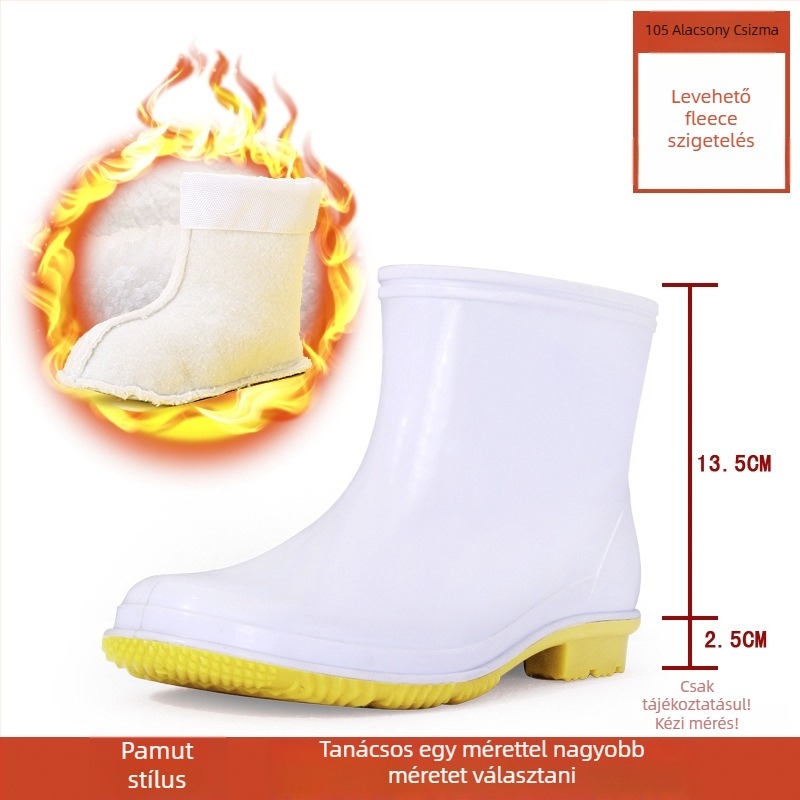 Műanyag esőcsizmák élelmiszeripar számára – higiénikus kantin cipő, középmagasságú, csúszásmentes talp